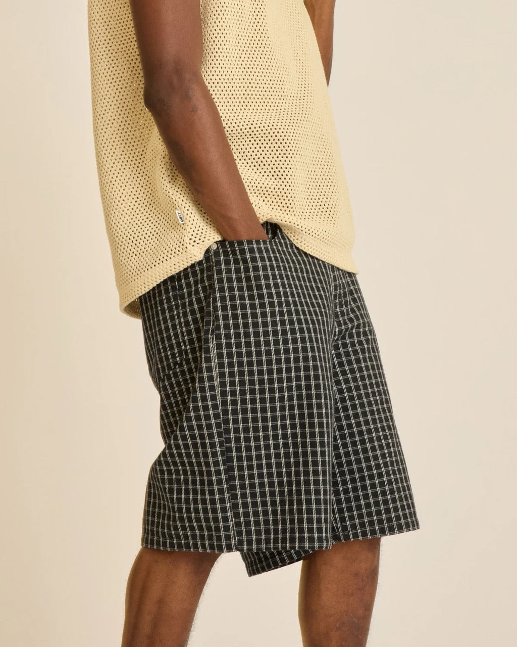 PLAID BAGGY DENIM SHORT