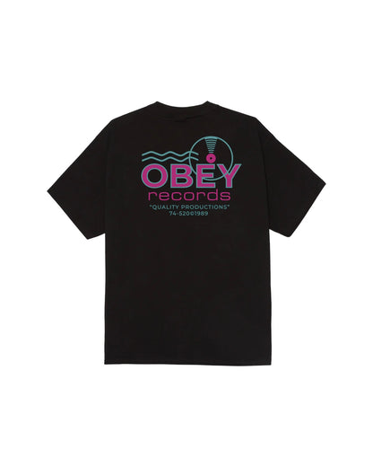 OBEY RECORDS SOUND WAVES CLASSIC T-SHIRT - BLACK