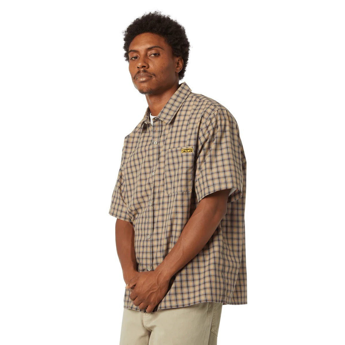 Stretch Micro Plaid Shirt - Clay