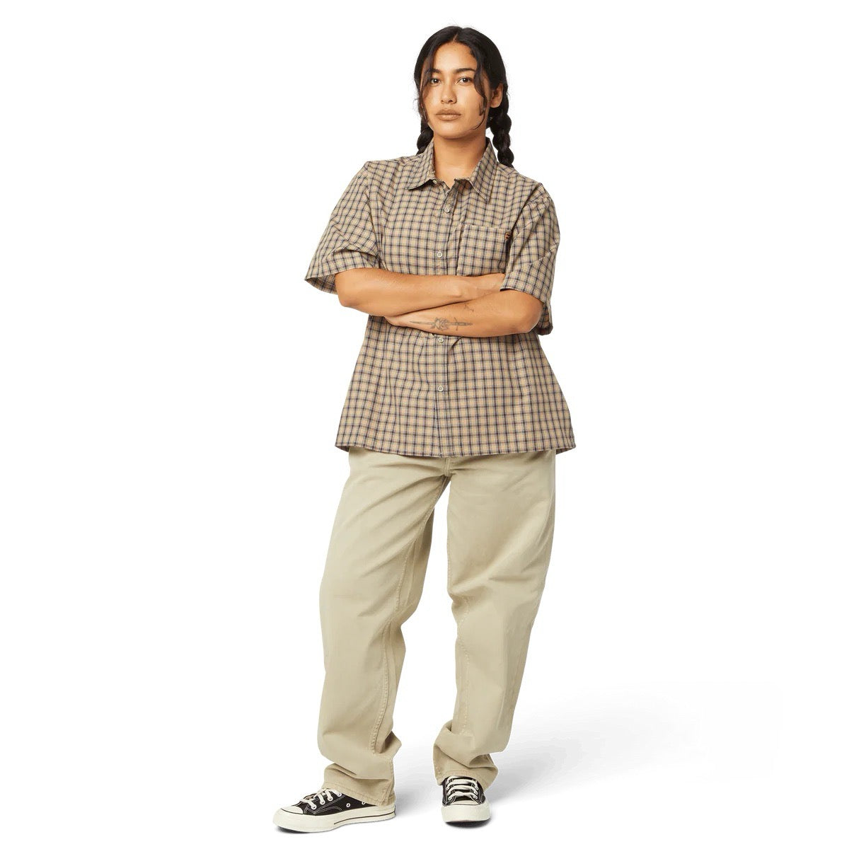 Stretch Micro Plaid Shirt - Clay